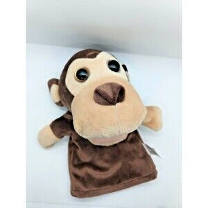 Kellytoy Brown Tan Monkey Hand Puppet Plush Stuffed Animal Big Eyes Toy